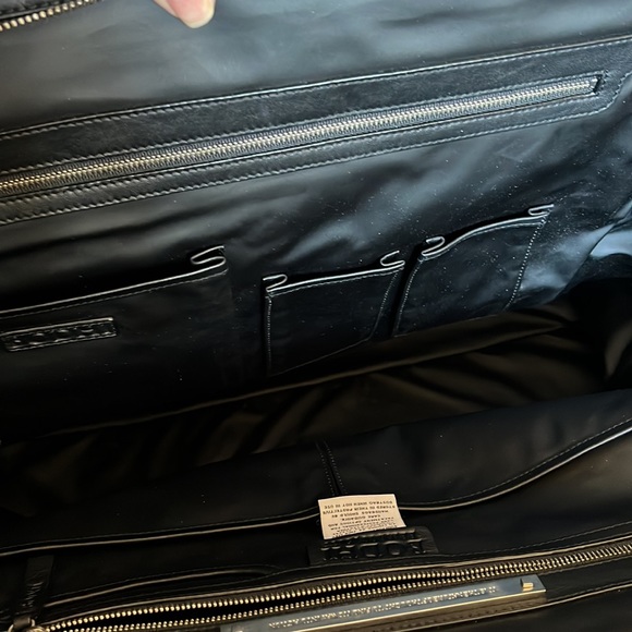 Bodhi large black Leather Coated Linen Trim Weekender Duffle Overnight Bag - Picture 6 of 12